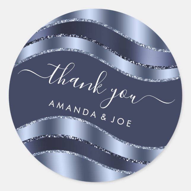 Thank Name Sweet 16th Bridal Shower Blue Navy Wedd Classic Round Sticker (Front)