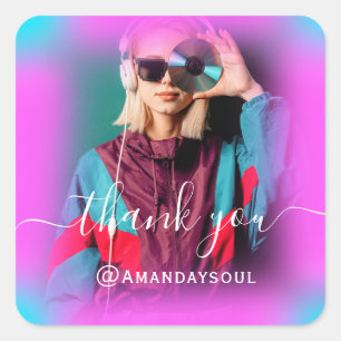Thank Photo Hot Pink Holograph Singer DJ Music Square Sticker