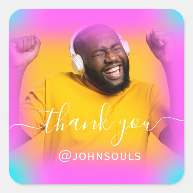 Thank Photo Neon Holograph Singer Music DJ Produce Square Sticker (Front)