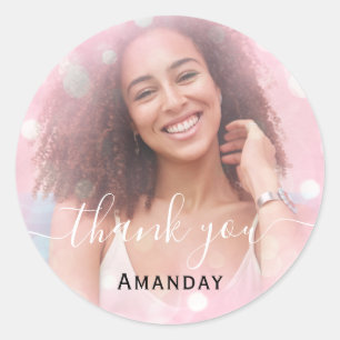 Thank Photo  Photo Bridal Sweet16 Graduate Pink Classic Round Sticker