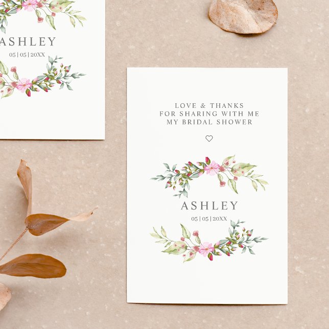Thank Pink Floral Wreath for Bridal Shower Name Business Card (Creator Uploaded)