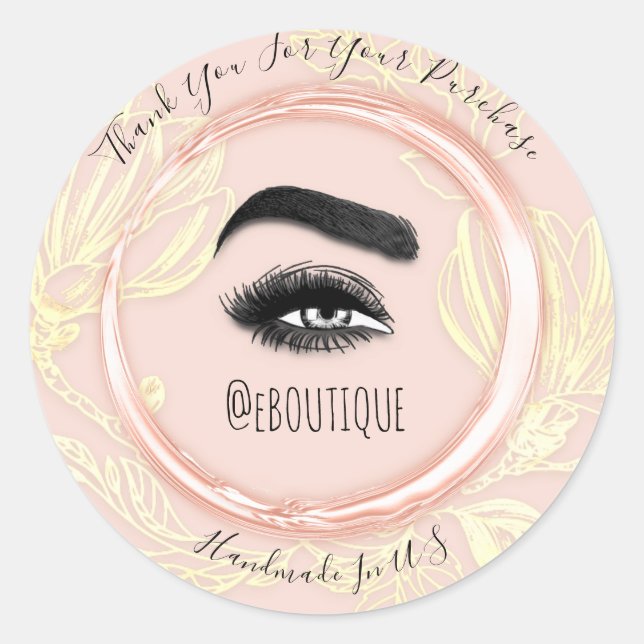 Thank Purchase Rose Foral Eyelash QR Code Logo  Classic Round Sticker (Front)