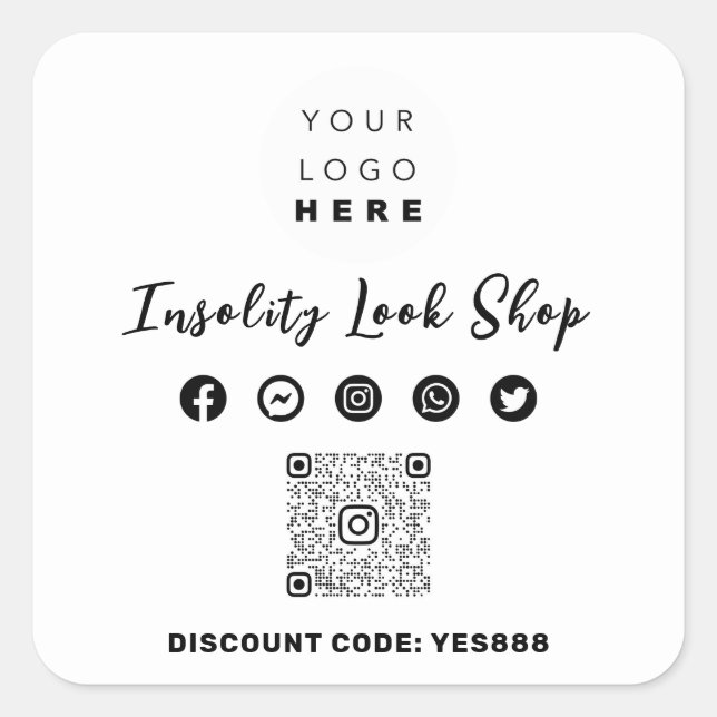 Thank QR CODE Logo Discount Code Black White Square Sticker (Front)