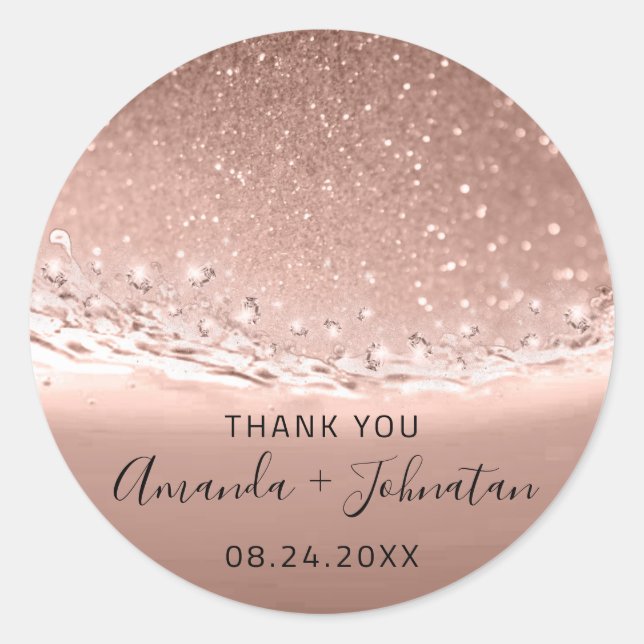 Thank Rose Name Date Spark Beach Waves Crysals Classic Round Sticker (Front)