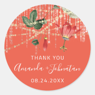 Thank Rose Name Date White Coral Golden String Ivy Classic Round Sticker