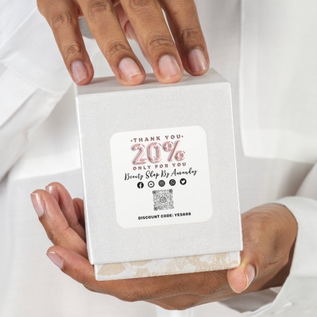 Thank Shopping 20% Off QR CODE Logo Discount White Square Sticker (Thank Shopping 20% Off QR CODE Logo Discount White Square Sticker)