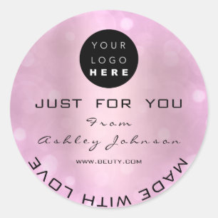 Thank Shopping Logo Made With Love Pink Blush Classic Round Sticker