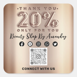 Thank Shopping Rose 20%Off QR CODE Online Social Square Sticker