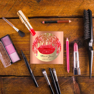 Thank Small Business Name Gold Red Lips Classic Round Sticker