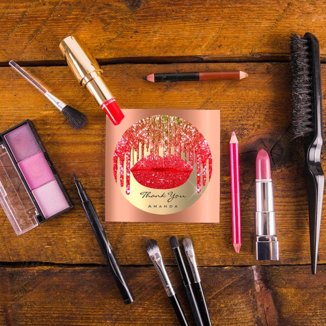 Thank Small Business Name Gold Red  Lips Classic Round Sticker (Creator Uploaded)