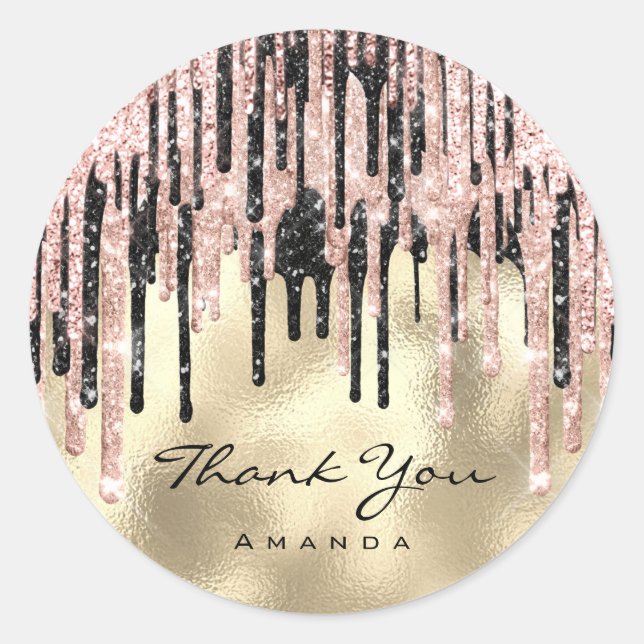 Thank Sweet 16th Bridal Shower Rose Gold Drips Classic Round Sticker (Front)