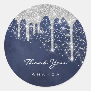 Thank Sweet 16th Bridal Wedding Blue Navy Favour Classic Round Sticker