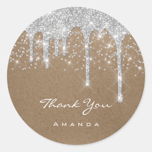 Thank Sweet 16th Bridal Wedding Paper Kraft Drips  Classic Round Sticker (Front)