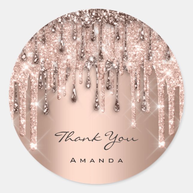 Thank Sweet 16th Bridal Wedding Rose Glitter Drip Classic Round Sticker (Front)