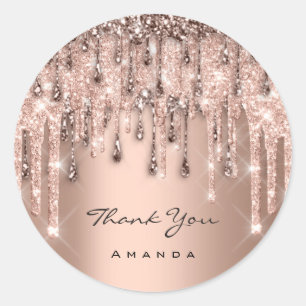 Thank Sweet 16th Bridal Wedding Rose Glitter Drip Classic Round Sticker