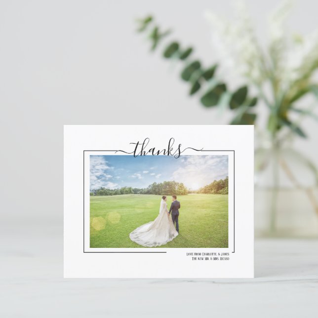 Thank Typography Photo Personalised Wedding Card (Standing Front)