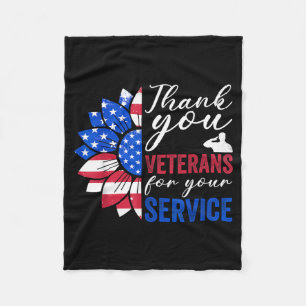 Thank Veterans Sunflower USA Flag Military Fleece Blanket