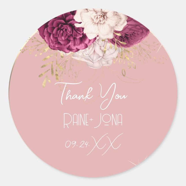 Thank Wedding Favour Bridal Sweet 16th Gold Rose Classic Round Sticker (Front)