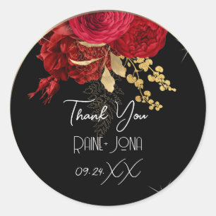 Thank Wedding Favour Bridal Sweet 16th Red Black Classic Round Sticker