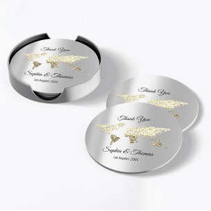 Thank Wedding World Map Destination Golden Globe Classic Round Sticker