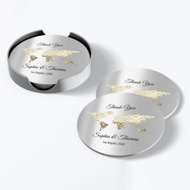 Thank Wedding World Map Destination Golden Globe Classic Round Sticker (Creator Uploaded)