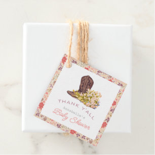 Thank Y'all Cowboy Boot & Bouquet Baby Shower Favour Tags