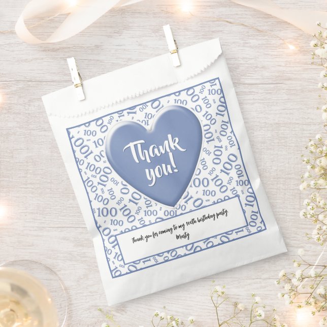 Thank You 100th Random Number Pattern Blue/White Favour Bags (Clipped)