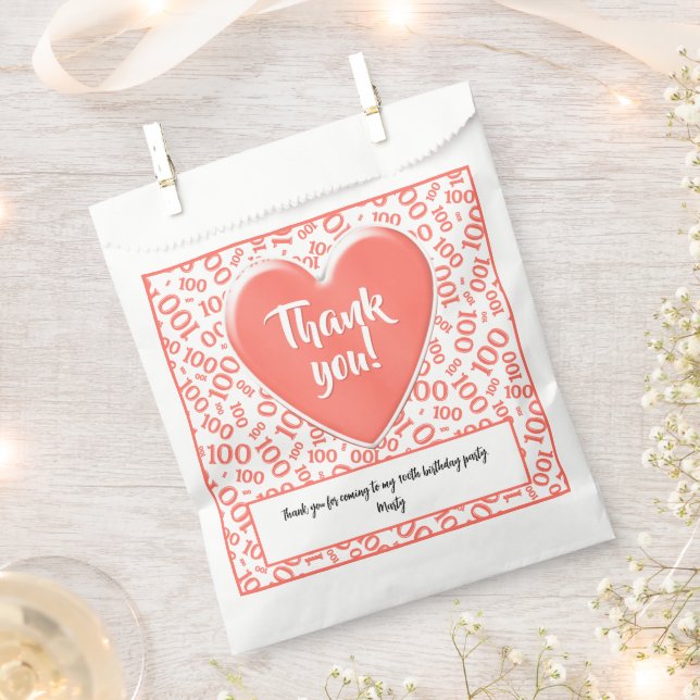 Thank You 100th Random Number Pattern Coral/White Favour Bags (Clipped)