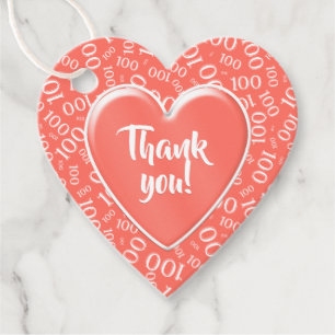 Thank You 100th Random Number Pattern Coral/White Favour Tags