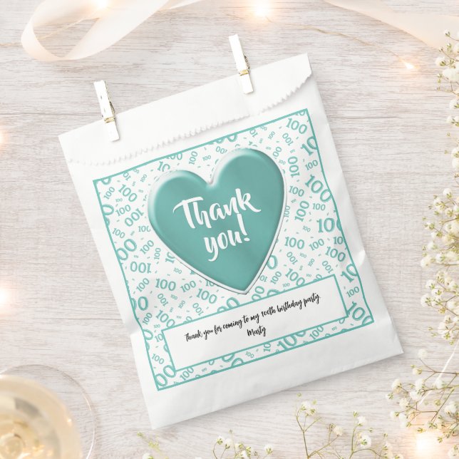 Thank You 100th Random Number Pattern Teal/White Favour Bags (Clipped)