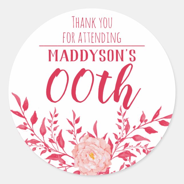 Thank You 18th 21st 30th 40th 50th 60th 70th Classic Round Sticker (Front)