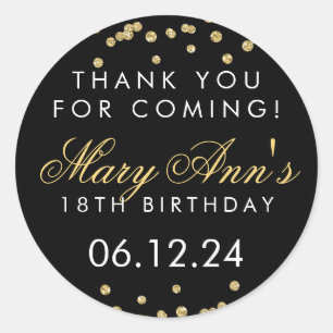 Thank You 18th Birthday Gold Glitter Confetti Blac Classic Round Sticker