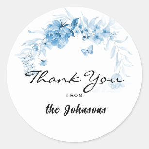 Thank You, 1.5-in Blue Envy or Shower Favour (20) Classic Round Sticker