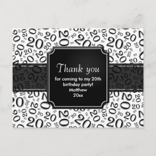 Thank You 20th Birthday Number Pattern Black/White Postcard