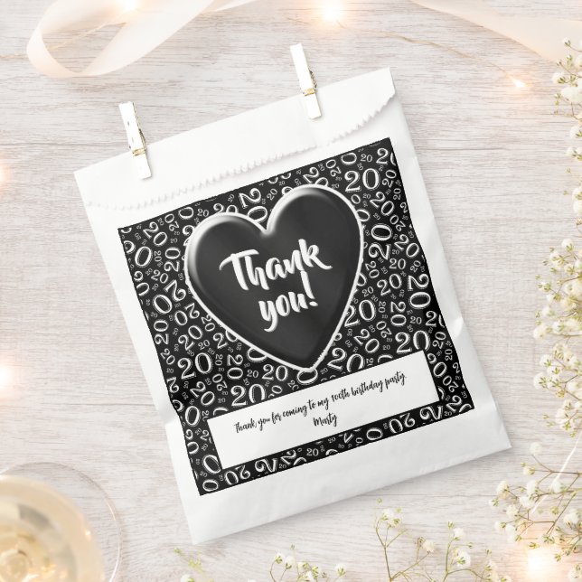 Thank You 20th Random Number Pattern Black/White Favour Bags (Clipped)