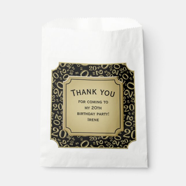 Thank you: 20th Random Number Pattern Gold 20 Favour Bags (Front)