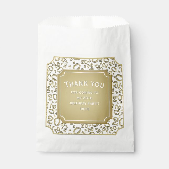 Thank you: 20th Random Number Pattern Gold 20 Favour Bags (Front)