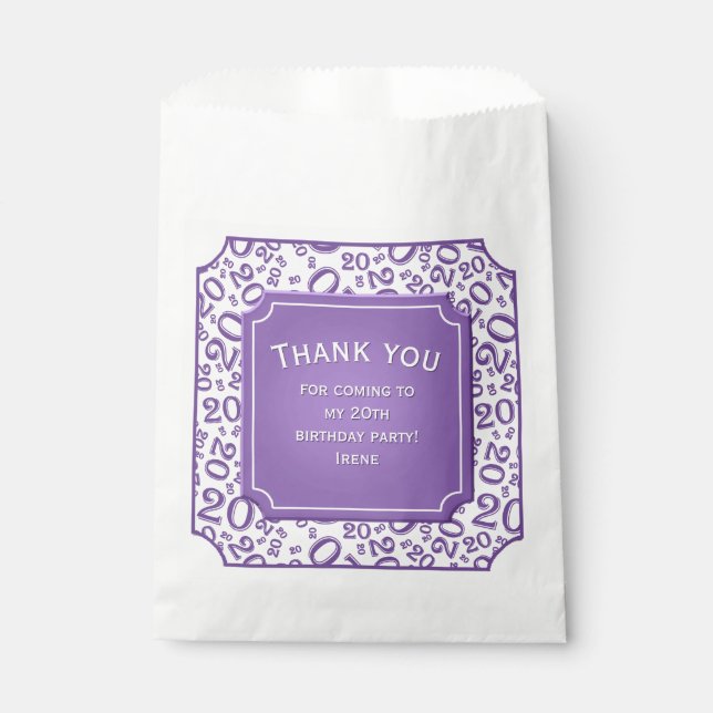  Thank you: 20th Random Number Pattern Purple 20 Favour Bags (Front)