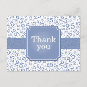 Thank You 25 Number Pattern Blue/White Postcard