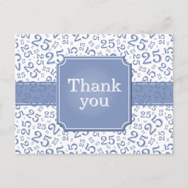 Thank You 25 Number Pattern Blue/White Postcard (Front)