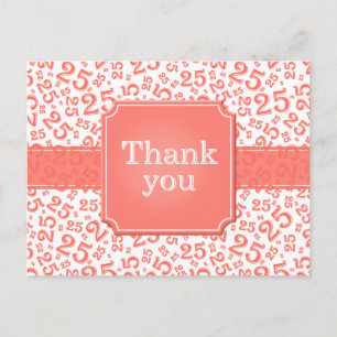 Thank You 25 Number Pattern Coral/White Postcard