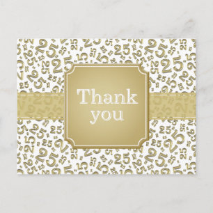 Thank You 25? Number Pattern Gold/White Postcard