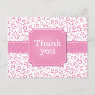 Thank You 25 Number Pattern Pink/White Postcard