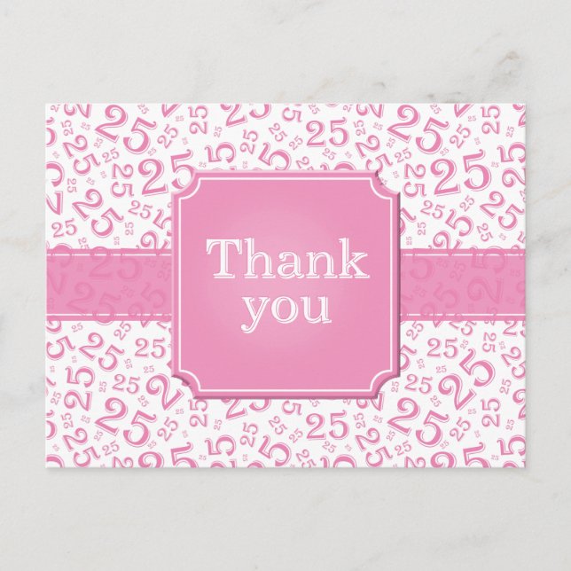 Thank You 25 Number Pattern Pink/White Postcard (Front)