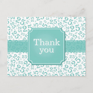 Thank You 25 Number Pattern Teal/White Postcard