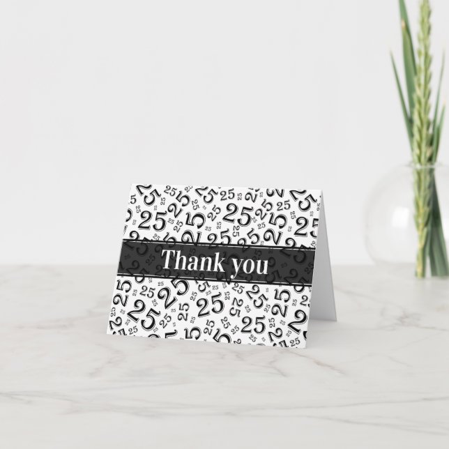 Thank You 25th Random Number Pattern Black/White Note Card (Front)