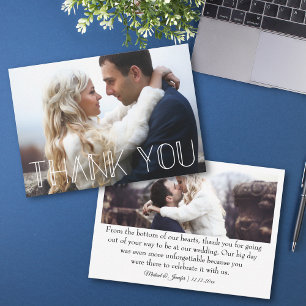 thank you 2 photos white trend typography wedding card