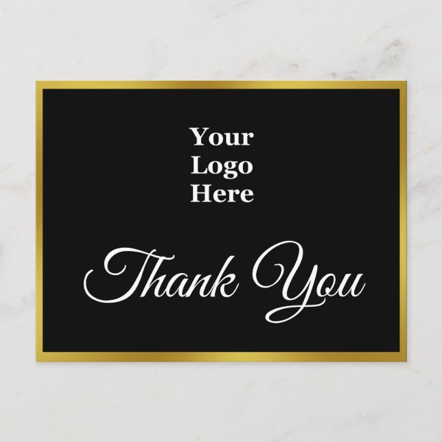 Thank You 2-sided Black & Faux Gold Your Logo Here Postcard (Front)