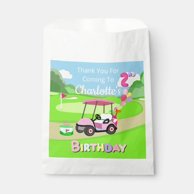 Thank You 2nd Birthday Polka Dot Pink Girly Golf  Favour Bags (Front)
