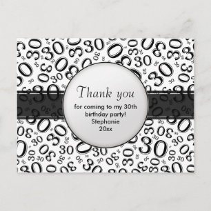 Thank You 30 Random Number Pattern Black/White Postcard